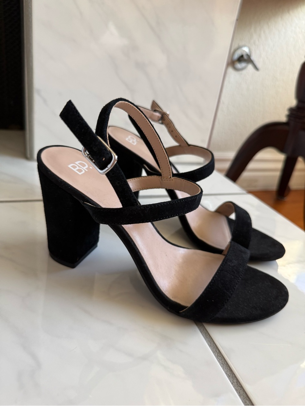 bp Black Suede Block Heel Sandals
